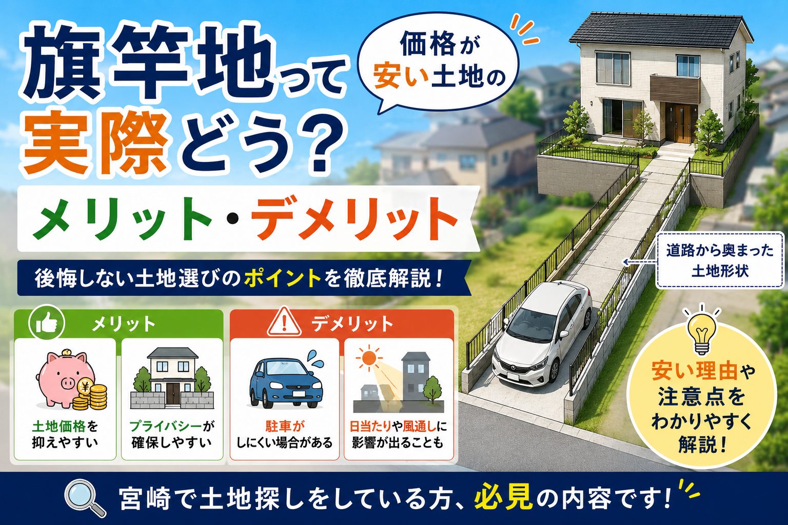 旗竿地って実際どう？価格が安い土地のメリット・デメリット