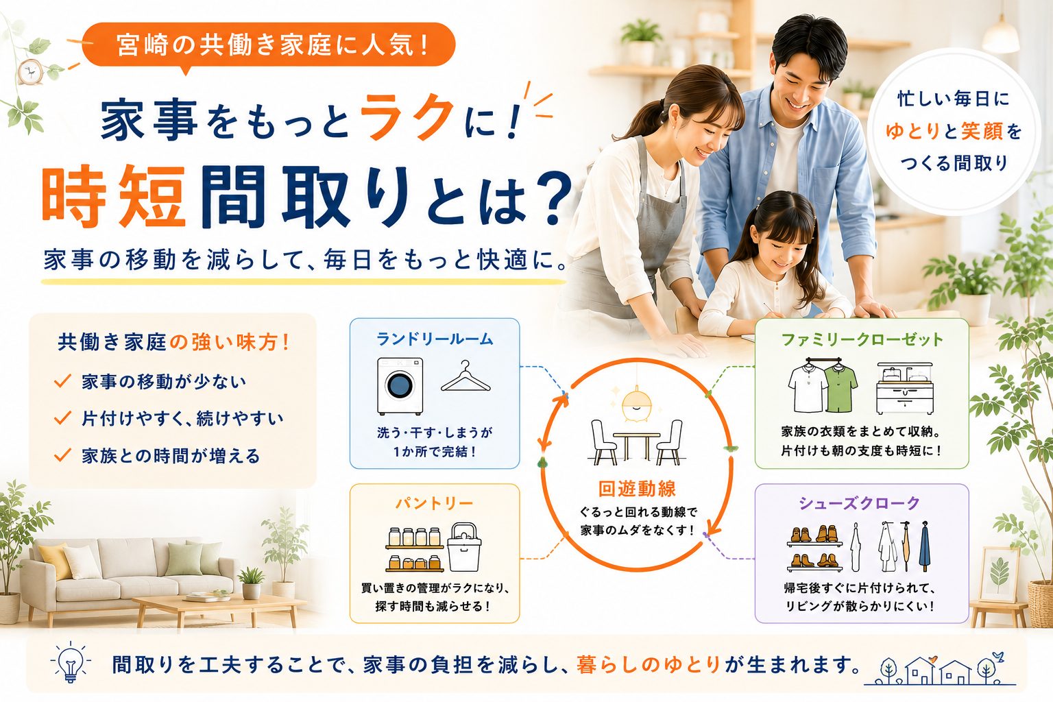 【宮崎 注文住宅】宮崎の共働き家庭に人気の時短間取りとは？