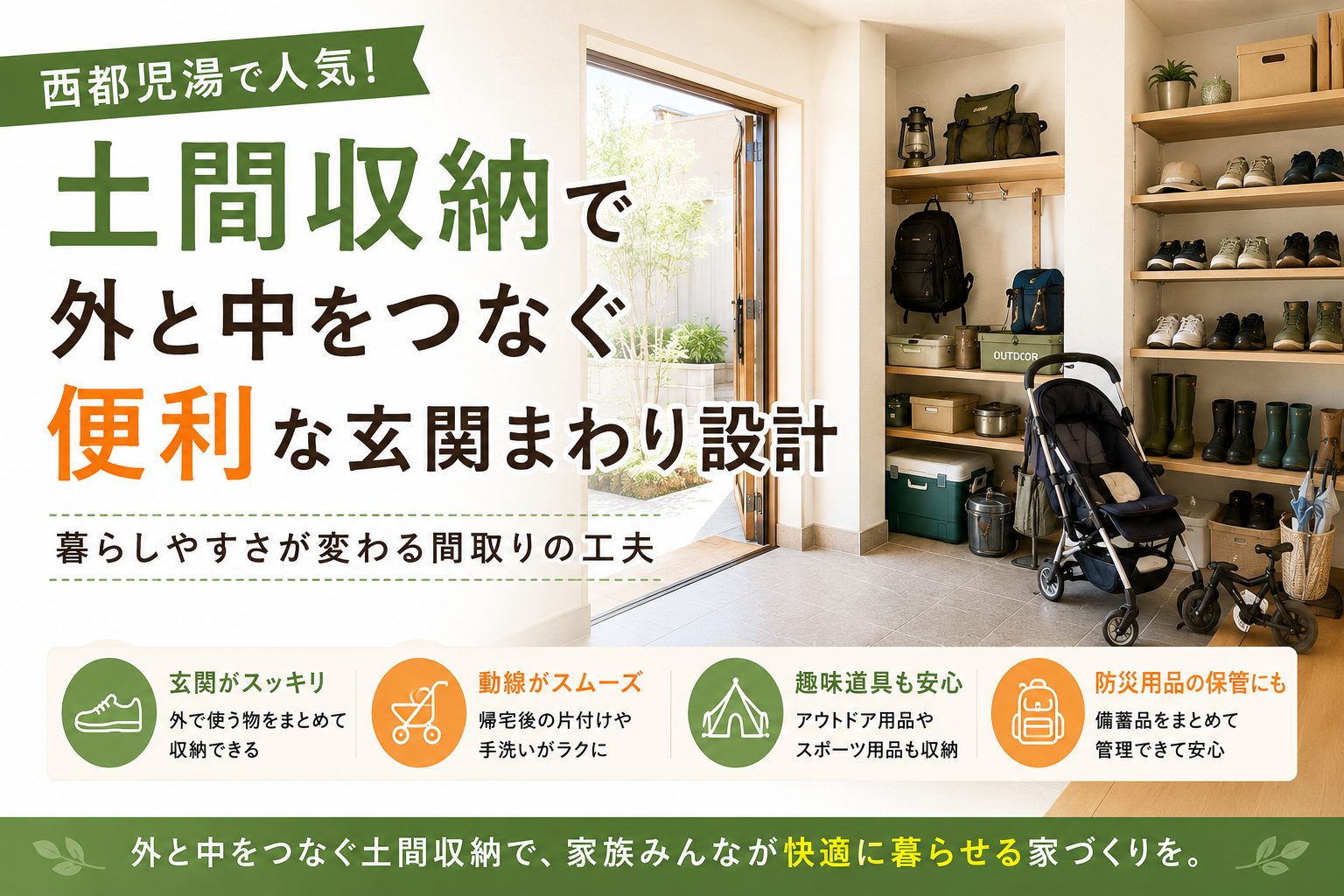 西都児湯で人気の土間収納 外と中をつなぐ便利な玄関まわり設計