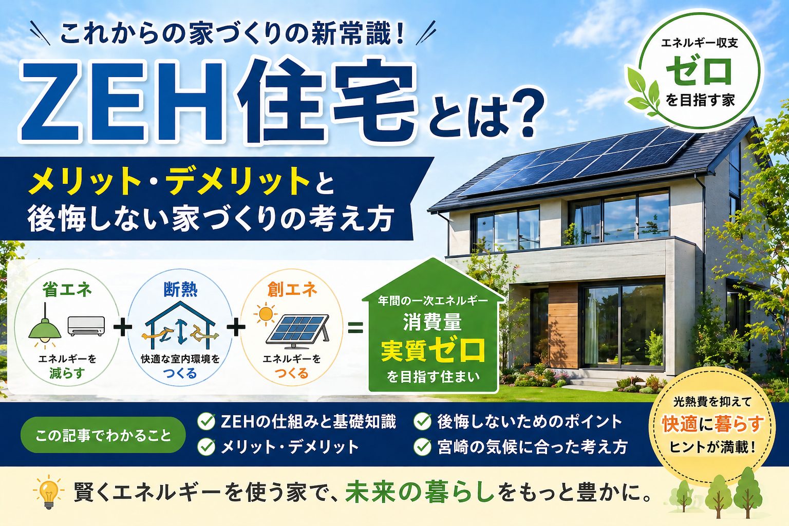 ZEH住宅とは？メリット・デメリットと後悔しない家づくりの考え方