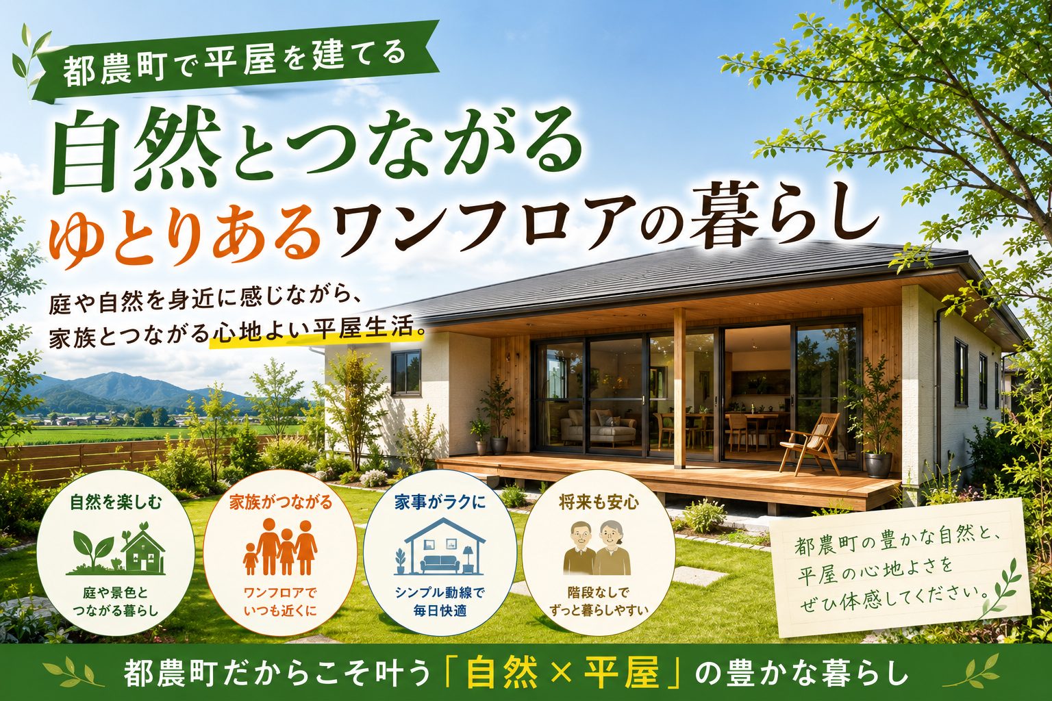 都農町で平屋を建てる｜自然とつながるゆとりあるワンフロアの暮らし