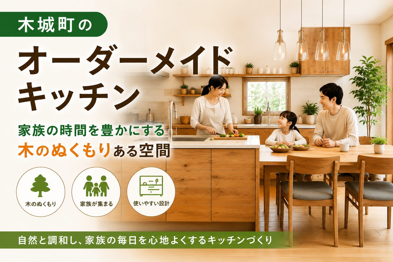 木城町のオーダーメイドキッチン｜家族の時間を豊かにする木のぬくもりある空間