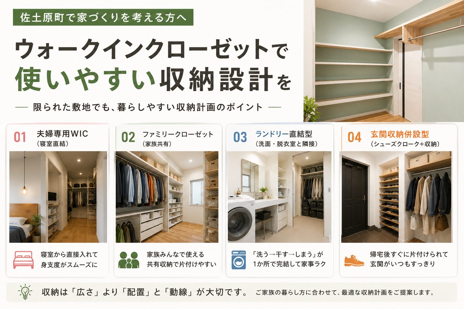 佐土原町のウォークインクローゼット 限られた敷地でも使いやすい収納設計