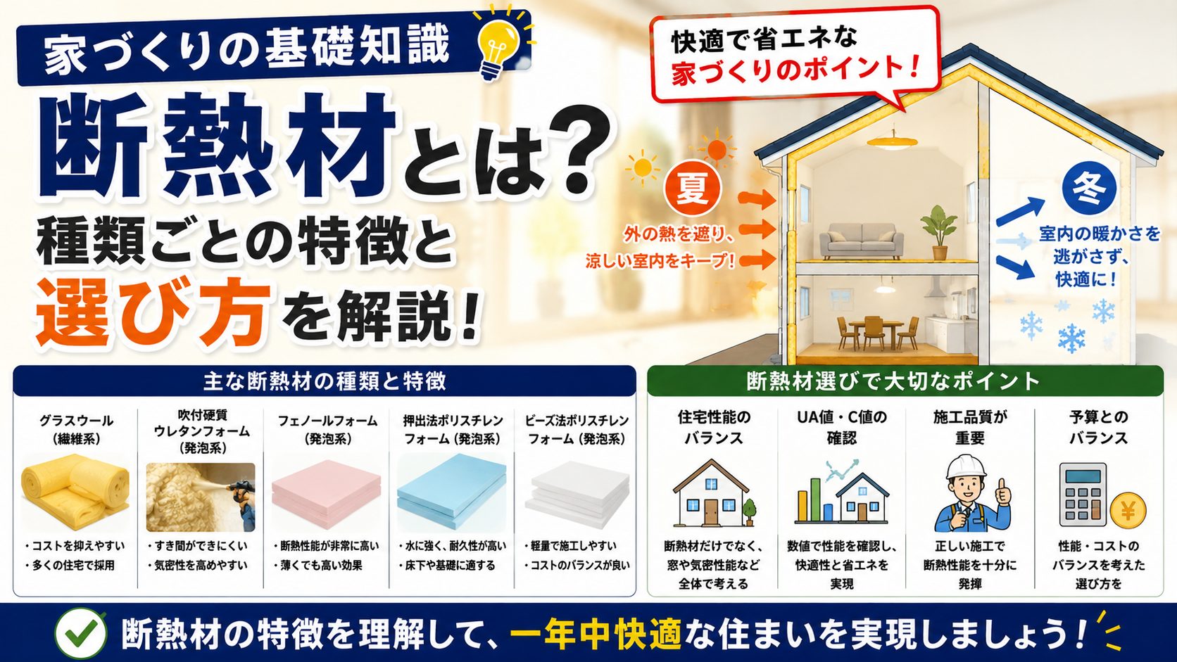 【家づくりの基礎知識】断熱材とは？種類ごとの特徴と選び方