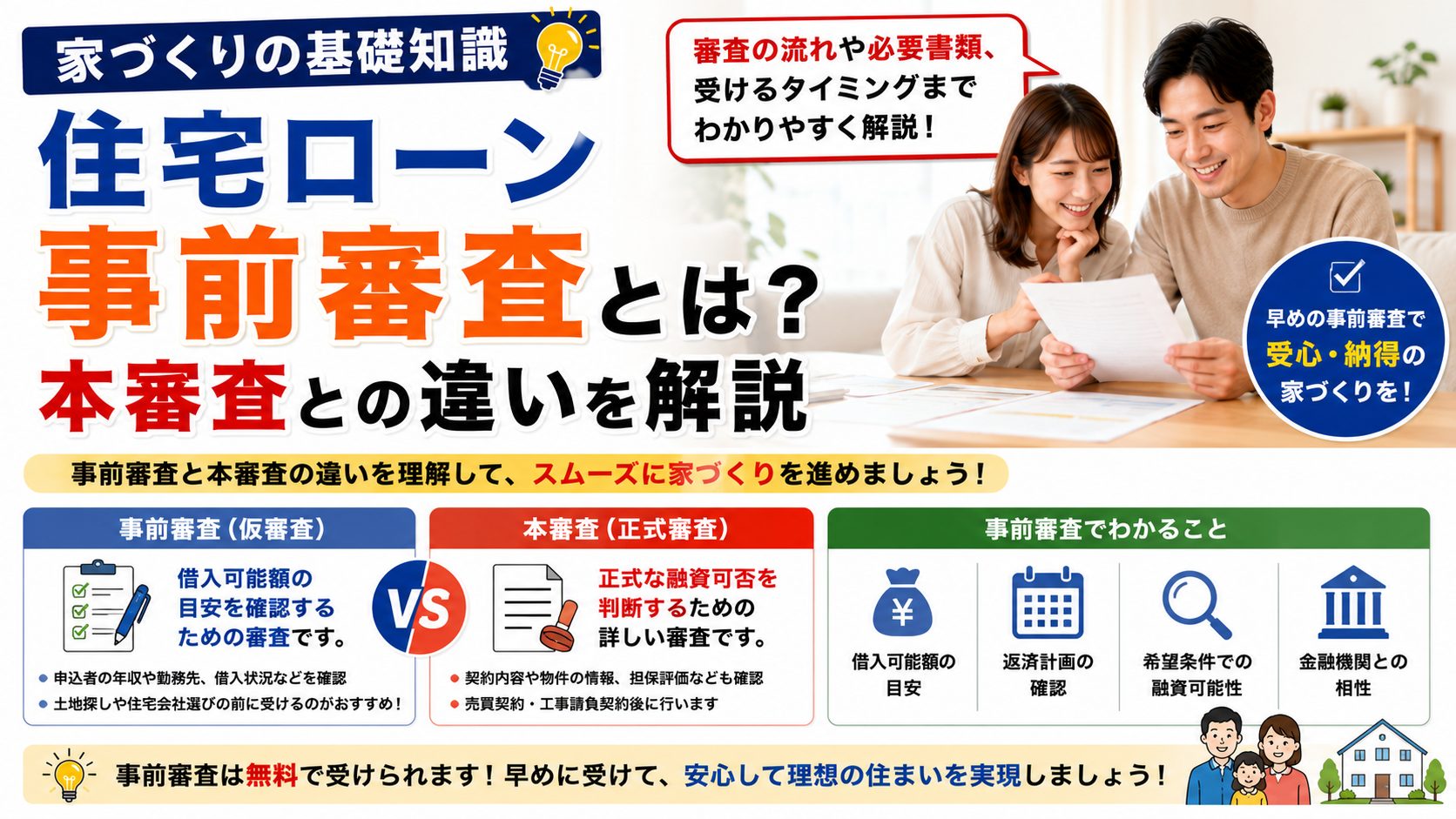 【家づくりの基礎知識】住宅ローン事前審査とは？本審査との違いを解説