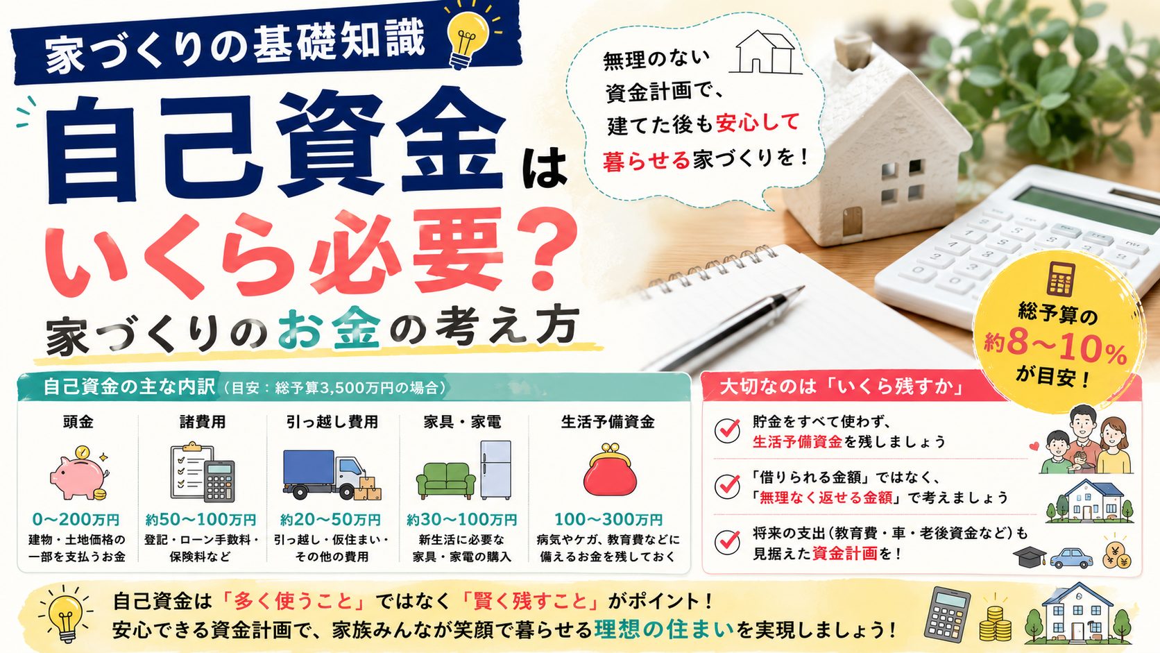【家づくりの基礎知識】自己資金はいくら必要？家づくりのお金の考え方