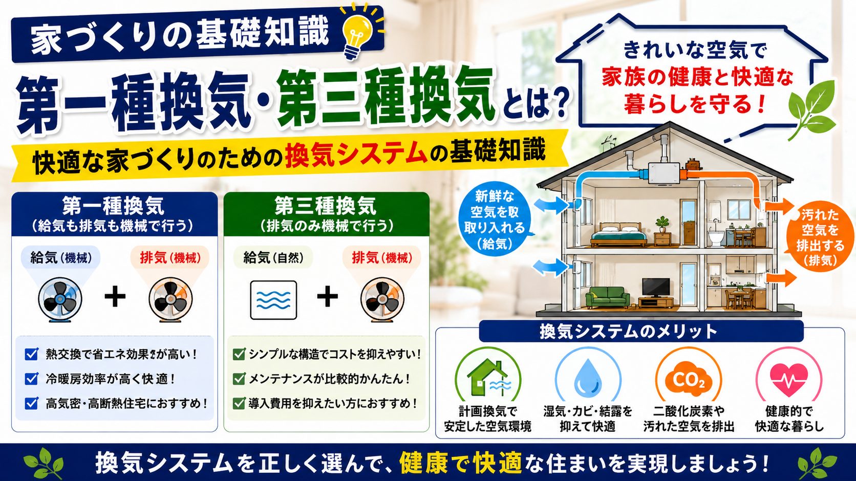 【家づくりの基礎知識】第一種換気・第三種換気とは？快適な家づくりのための換気システムの基礎知識