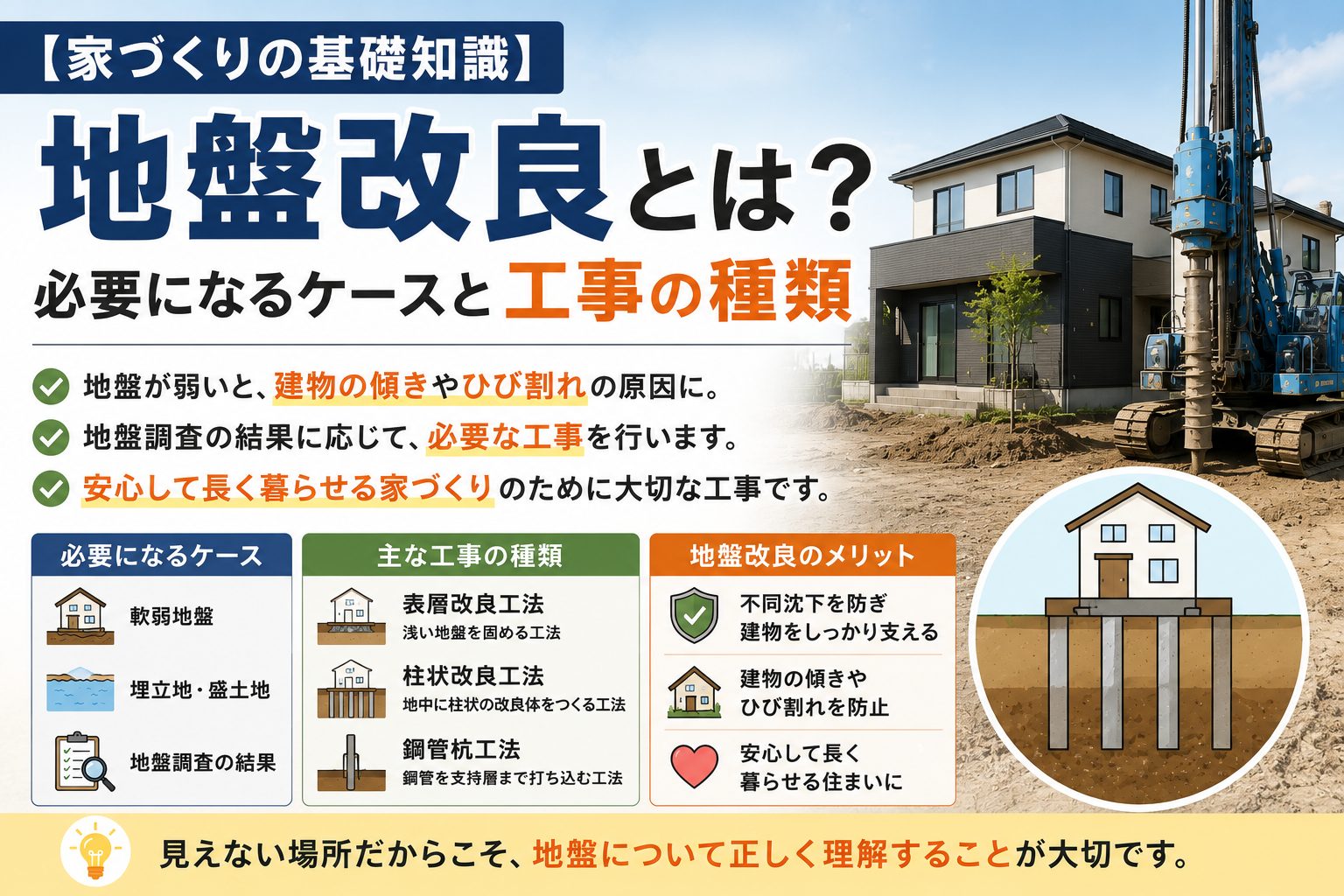 【家づくりの基礎知識】地盤改良とは？必要になるケースと工事の種類