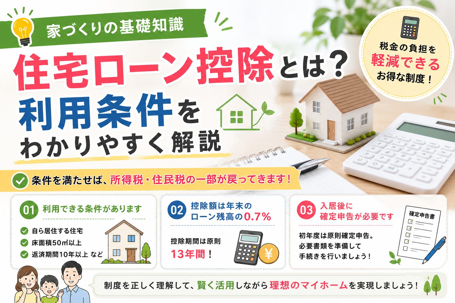 【家づくりの基礎知識】住宅ローン控除とは？利用条件をわかりやすく解説