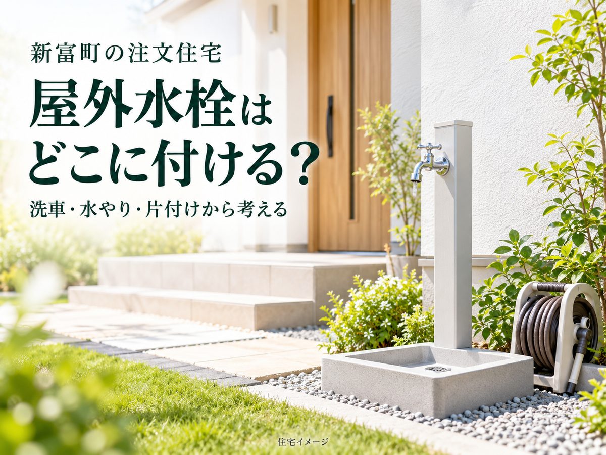 新富町の注文住宅｜屋外水栓はどこに付ける？洗車・水やり・片付けから考える配置